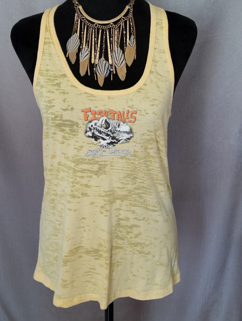 Fish Tales Yellow Burnout Racerback Tank Top